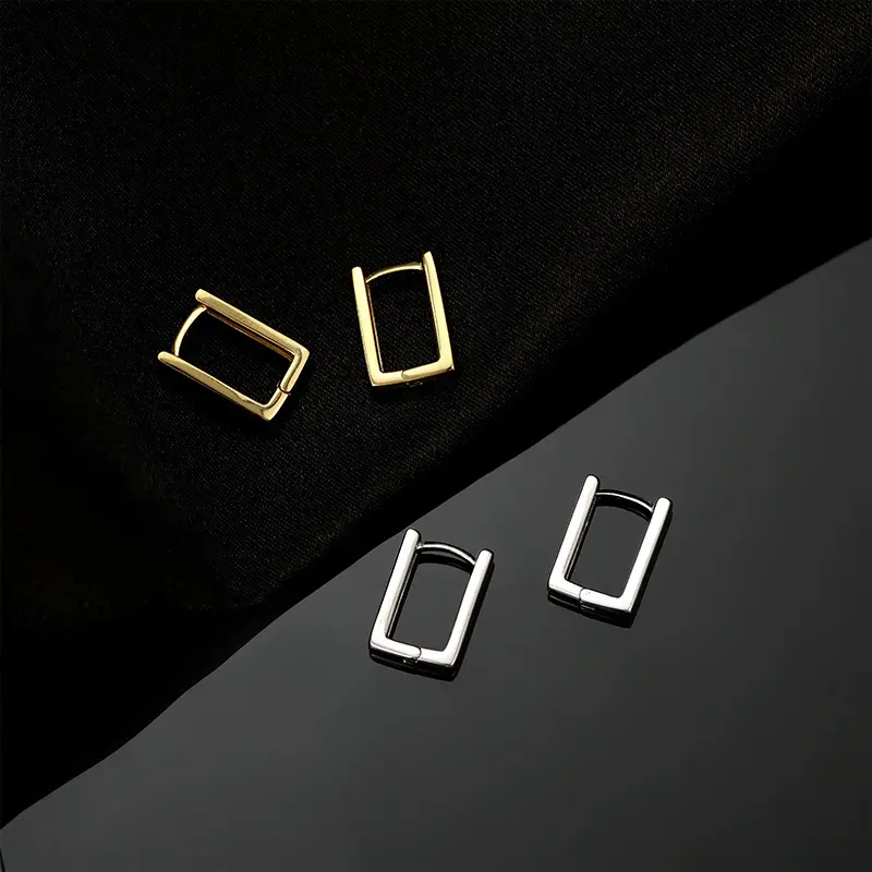 fashion korea earrings jewelry 925 sterling silver minimalist hoop earrings 18K gold plated square earrings women