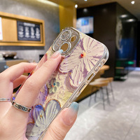 Nouveau Glitter Bleu Lumière Brillant Couleur Fleur Conception Lentille Film De Protection TPU Téléphone Portable Cas Pour Iphone 12 13 14 15 16 Pro Max