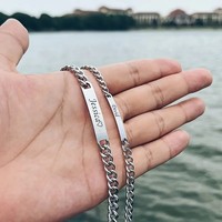 Pulsera con Barra de Nombre Personalizada, Pulseras con Nombre de Pareja Grabadas, Joyería a Juego de Acero Inoxidable Resistente al Agua, Regalo Personalizado