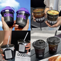 Gobelet à café jetable en plastique PET noir mat à fond rond en forme de U, personnalisé avec logo, pour boissons froides à emporter