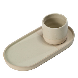 Conjunto de Bandeja Oval Longa e Xícara de Café em Cerâmica - Design Moderno Minimalista em Cor Sólida para Chá da Tarde e Sobremesas; Testado FCM para Comércio Transfronteiriço - Product Image 5