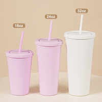 Nouvelle tasse en plastique double paroi grande capacité 32OZ 2026, couleur bonbon, avec couvercle et paille, couleur unie, idéale pour cadeaux et loisirs créatifs