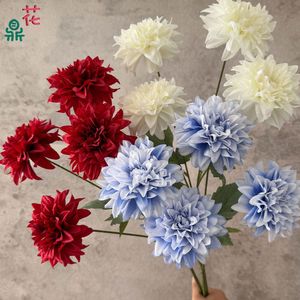 Fleurs artificielles Dahlia Hua Ding en soie, réalistes, pour décoration de mariage, allée et aménagement au sol - Product Image 2