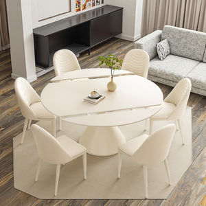 <span class=keywords><strong>Table</strong></span> à manger en ardoise de style crème ensemble de chaises blanc moderne rond 4 places pliable extensible <span class=keywords><strong>table</strong></span> de salle à manger d'appartement d'hôtel - Product Image 2