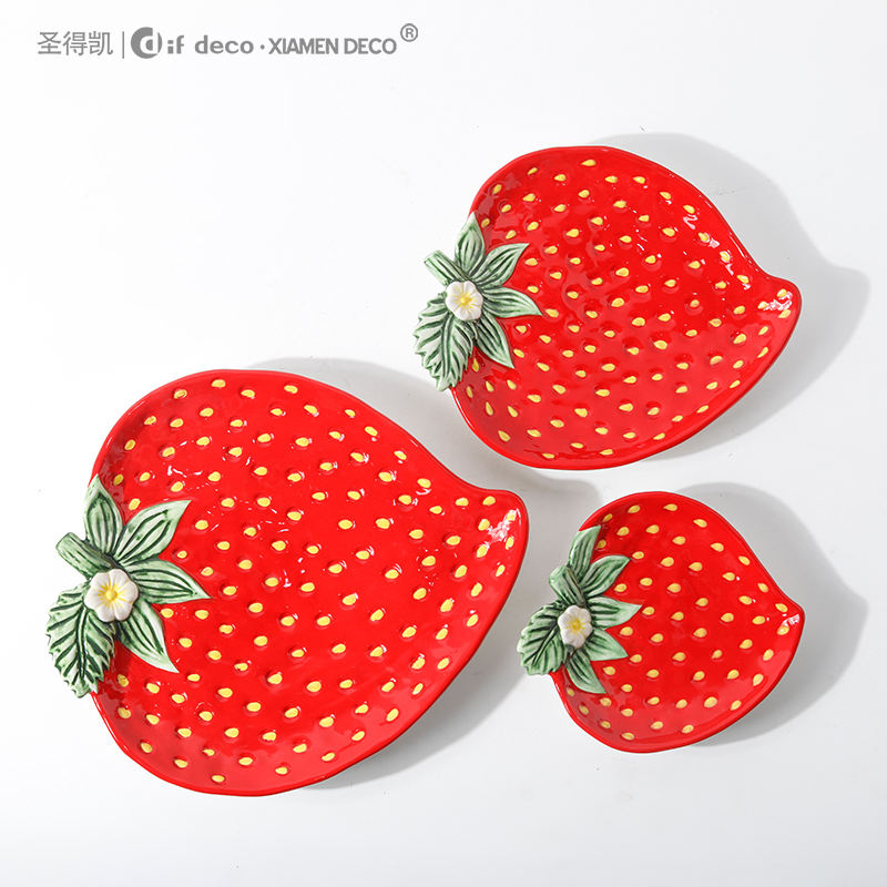 Customize Logo Ceramic Strawberry Design Aesthetic Dinner Snack Plates ...