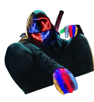 Masque effrayant en polyester néon EL Wire pour cosplay, fête costumée, carnaval, Halloween, avec LED PVC noir sanglant et lumineux