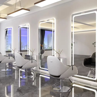 Miroir Mural LED Luxe Moderne Grande Station pour Salon de Coiffure et de Beauté avec Éléments Décoratifs