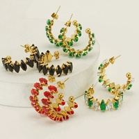 Boucles d'oreilles créoles en zircon marquise, acier inoxydable 304, plaqué or 18 carats sous vide, créoles ouvertes colorées, bijoux élégants en pierres précieuses pour femmes, cadeaux