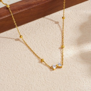 Diamond Zircon Bow Necklace Gold Plated Stainless Steel Minimalist Clavicle Chain Everyday Wear - Product Image 2