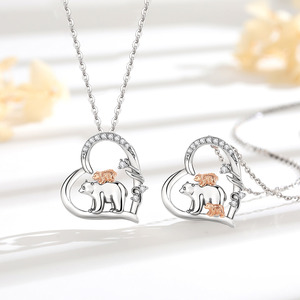 Changda Rhinestone 925 plata esterlina madre regalo lindo Animal amor corazón personalizado mamá bebé mamá oso de peluche colgante collar - Product Image 1