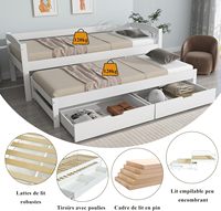 Lit d'appoint extensible en bois massif blanc avec tiroir de rangement, lit pour enfant en bois blanc avec rangement, canapé-lit mural avec tiroir