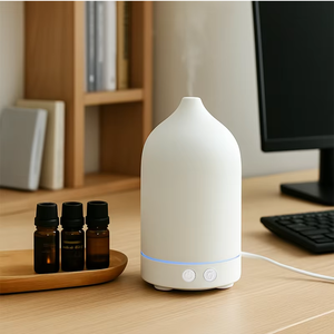 Humidifier Ruangan 100ML Elektrik Ultrasonik Keramik <span class=keywords><strong>Aroma</strong></span> <span class=keywords><strong>Diffuser</strong></span> Minyak Esensial Dekorasi Rumah Tangga - Populer & Laris - Product Image 1