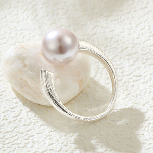 Open Ring With Gray Purple Faux Pearl Tension Setting Adjustable For Daily Wear Index Finger Jewelry - Product Image 4