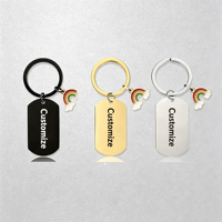 Porte-clés personnalisé gravé Ywyougang, étiquette rectangulaire en acier inoxydable avec breloque arc-en-ciel, porte-clés cadeau personnalisé