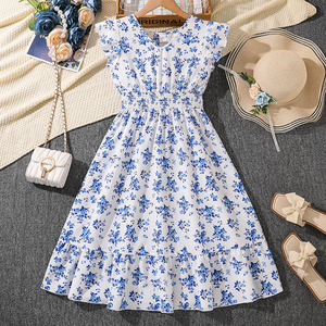 Vestido de fiesta de moda europeo-americano, elegante vestido corto con cuello redondo y mangas con volantes para mujer, cómodo vestido informal azul de verano. - Product Image 6