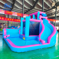 Château gonflable bleu avec toboggan et trampoline, vente directe du fabricant d'installations de jeux pour enfants