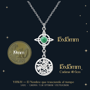 Collana con ciondolo Tetragrammaton con pietra aventurina verde e collana di gioielli con nodo della strega in acciaio inossidabile - Product Image 3