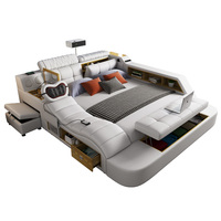 Multifunktionales Tatami-Bett, Hauptschlafzimmer, Modern, Minimalistisch, Massage, Leder-Doppelbett, 1,8 m, Smart-Projektor, Hochzeitsbett