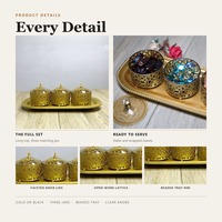 Ensemble de trois boîtes de rangement en fer pour bonbons et collations du Ramadan, décoration de luxe légère pour la table à manger