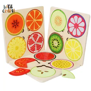 Toddlers 3D Wooden Fruit Cognition Jigsaw Puzzle Educational Toy Math Fraction Puzzle Blocks Teaching Toys
