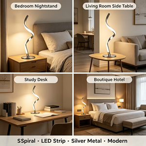 Đèn bàn LED xoắn ốc hiện đại, đèn bàn kim loại màu bạc hình chữ S cong, đèn ngủ trang trí nghệ thuật cho phòng ngủ, bàn cạnh giường ngủ - Product Image 6