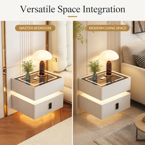 <span class=keywords><strong>Table</strong></span> de chevet flottante intelligente moderne avec chargeur sans fil, haut-parleur Bluetooth, lumière LED et plateau en pierre frittée – <span class=keywords><strong>Table</strong></span> de chevet de luxe - Product Image 2