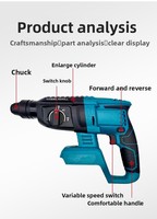 Marteau perforateur rotatif sans fil 21V, sans balais, 26mm de diamètre de perçage, 900 tr/min, 4500 fr/min, outils de construction pour murs en béton