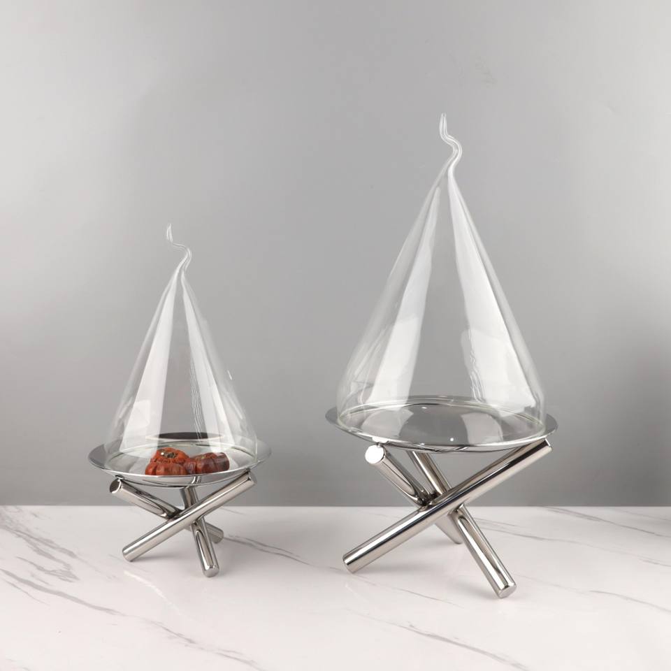 Table Scale Decor European-Style Light Luxury Metal Glass-Covered Fruit Platter Dining ...