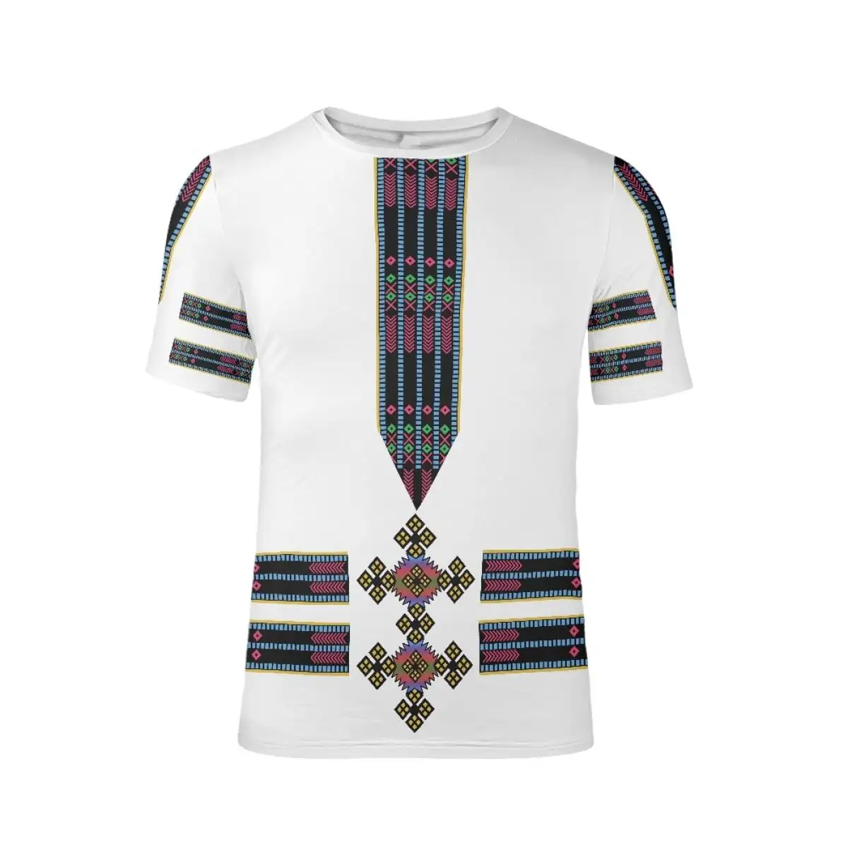 Witte Ethiopische Vlag Gekruiste Ronde Hals T-Shirt Luxe Gym Kleding Ethiopia Shirts Voor Heren Sportkleding Zomer Casual Custom Tees Bulk