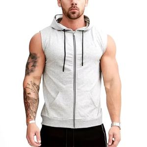 Nouveaux sweats sans manches 100% coton à fermeture éclair, veste sans manches pour musculation, impression personnalisée de logo, sweats coupés pour hommes - Product Image 3