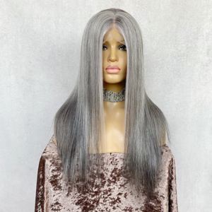 <span class=keywords><strong>Peluca</strong></span> de Cabello Humano Europeo Virgen, Color Gris Blanco Natural, sin Pegamento, Transparente, para Cabello Largo, con Encaje Completo - Product Image 1