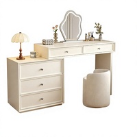 Coiffeuse en bois style crème avec éclairage, tiroirs télescopiques et armoire amovible réglable – Maquillage moderne et simple pour chambre à coucher