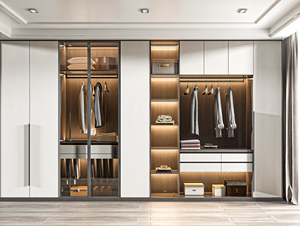 Muebles de dormitorio hechos a medida Armario de madera Puerta de vidrio gris Armario Paseo en guardarropa Roperos - Product Image 6