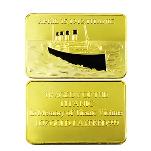 FS-artesanías conmemorativas en memoria del Titanic, barra de oro fino 999 de 1 OZ