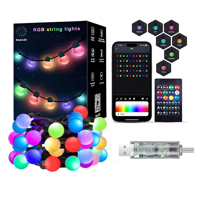 Wireless Wifi DIY Model Smart APP Control Holiday Christmas Decoration Ball Leather Wire Fairy String Light for Music