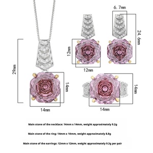 Wholesale Eco-friendly Copper Rose Cut 14-12MM Pink Cubic Zirconia Temperament Necklace and <b>Earrings</b> Ring Jewelry <b>Set</b> - Product Image 2