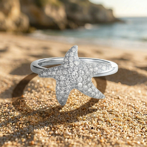Anillo de Plata 925 con Diseño de Estrella de Mar, Estilo Veraniego y Moderno para la Playa, con Incrustaciones de Moissanita, para Mujer, 2026 - Product Image 3