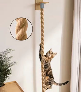 Ahşap Kedi Tırmanma Kulesi, Tırmalama Direği, Kenevir Halat, Yer Tasarruflu Tasarım, Çoklu Kediler İçin Kedi Oyuncağı ve Asılı Yuva - Product Image 4