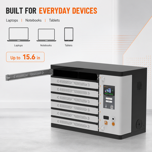 ตู้ชาร์จแท็บเล็ตและแล็ปท็อปแบบติดผนัง 7 พอร์ต Type C 65W PD สมาร์ท RFID สแกนลายนิ้วมือ มาตรฐาน TUV CE ขนาด 15.6 นิ้ว พร้อมที่เก็บของทำจากเหล็ก - Product Image 2