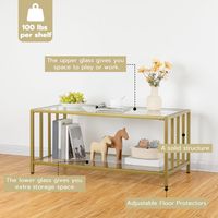 Table basse carrée à 2 niveaux en verre personnalisée à bon prix avec cadre en acier doré Table centrale simple moderne avec étagère de rangement ouverte