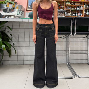 Jeans Americanos Vintage de Pierna Recta para Mujer, con Detalle de Botones, Corte Ajustado, Versátiles, Modernos, Casuales, de Mezclilla, Largos, para Otoño e Invierno - Product Image 1