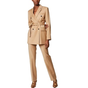 Blazer de <span class=keywords><strong>oficina</strong></span> para mujer, elegante, caqui, solapa con muescas, cintura con cinturón, doble botonadura, abertura en la espalda - Product Image 5