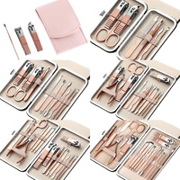 Ensemble de manucure en or rose pour femmes, 6/7/10/12/16/18 pièces, kit de toilettage en acier inoxydable, outils professionnels pour le soin des ongles avec étui portable
