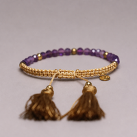 Bracelet tressé artisanal plaqué or 18 carats avec perles d'améthyste naturelle facettées de 4 mm, bijou anti-stress, cadeau d'amitié
