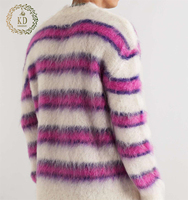 KD fabricant de tricots personnalisé OEM ODM concepteur moelleux à manches longues pull rayé tricot brossé hommes Mohair mélange pull