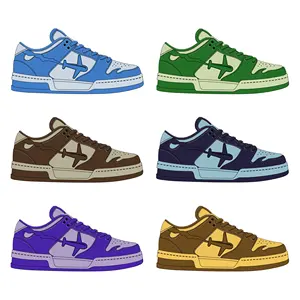 Sepatu Sneaker kulit asli untuk pria, sepatu sneakers desain skateboard, sepatu kets rendah kasual dengan Logo kustom untuk pria