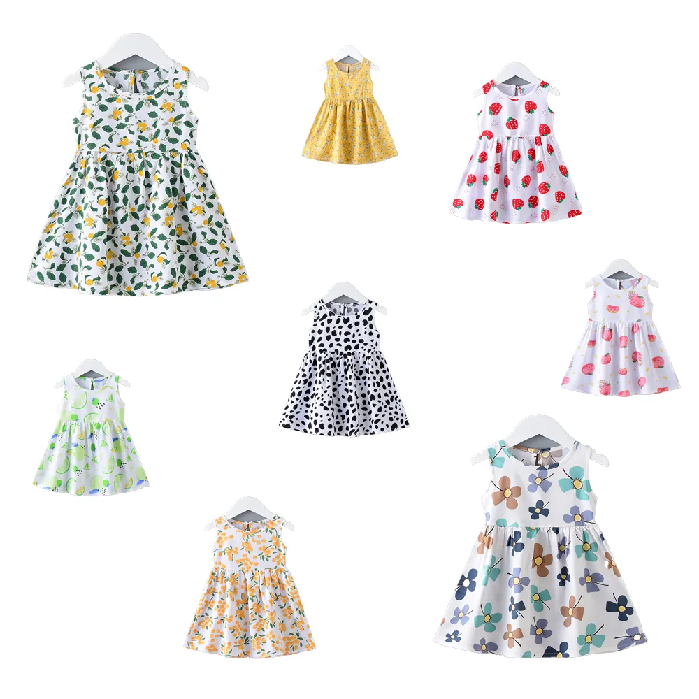 2023 Factory High Quality Girls Dress Summer Floral Princess Print Beach Dress New Vest Skirt Children's Wear A-line Dress
