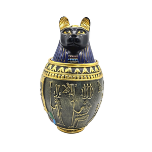Ancient <strong>Egyptian</strong> Mythology Resin Sculpture Pet Memorial <strong>Urn</strong> with Cat Gods Statue Copper Jar Casket for Dog Memorial Services - Product Image 1