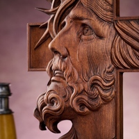 Plaque murale en bois avec portrait de Jésus, croix sculptée à la main, décoration chrétienne en relief, cadeau religieux pour la maison ou l'église, vente en gros