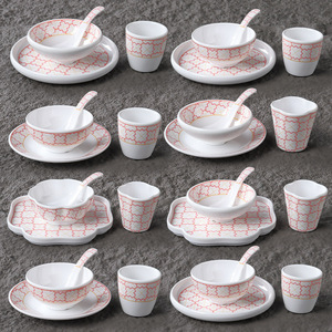 High End Hotel Melamine Tableware <b>Set</b> 4 Piece Modern Chinese Style Bowl Plate Spoon <b>Set</b> For <b>Restaurant</b> Daily Use - Product Image 1